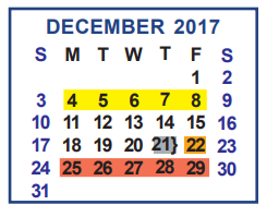 District School Academic Calendar for Memorial Elementary for December 2017