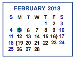 District School Academic Calendar for Garza Middle School for February 2018
