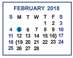 District School Academic Calendar for A N Rico Elementary for February 2018