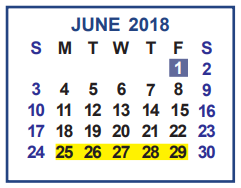 District School Academic Calendar for Gonzalez Elementary for June 2018