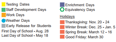 District School Academic Calendar Legend for Central Middle School