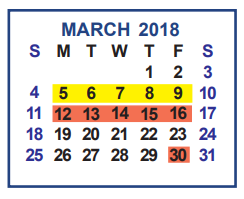 District School Academic Calendar for Cuellar Middle School for March 2018
