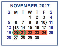 District School Academic Calendar for Garza Middle School for November 2017