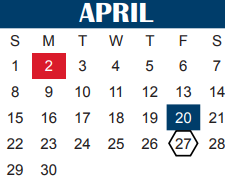 District School Academic Calendar for Northwest Head Start for April 2018