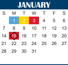 District School Academic Calendar for Northwest Head Start for January 2018