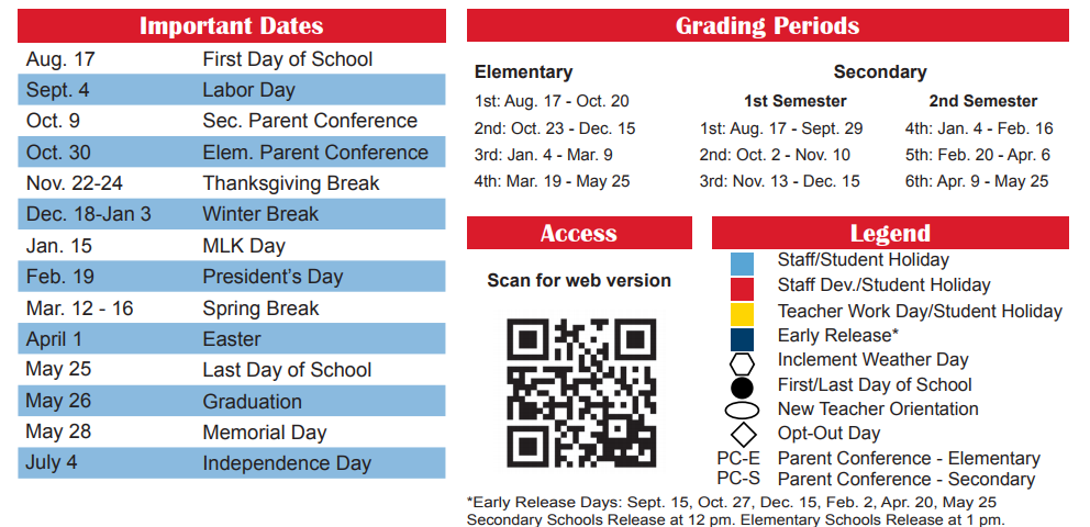 District School Academic Calendar Key for Zundelowitz Junior High