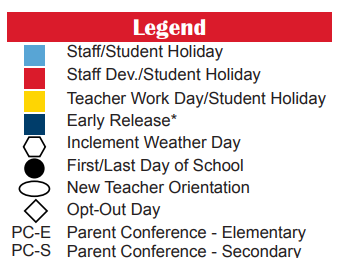 District School Academic Calendar Legend for Fain Elementary