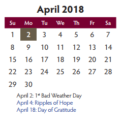 District School Academic Calendar for Hartman Elementary for April 2018