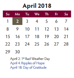 District School Academic Calendar for Dodd Elementary for April 2018