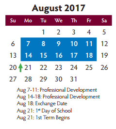 District School Academic Calendar for Cox Elementary for August 2017