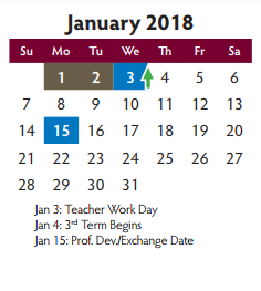 District School Academic Calendar for Cox Elementary for January 2018