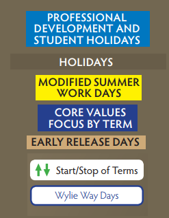 District School Academic Calendar Legend for Collin Co Co-op