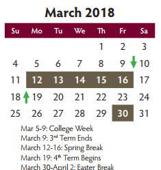 District School Academic Calendar for Collin Co J J A E P for March 2018