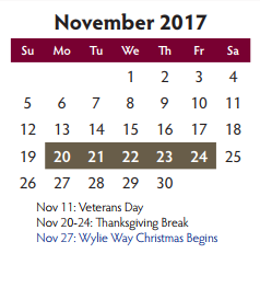 District School Academic Calendar for Mcmillan Junior High School for November 2017