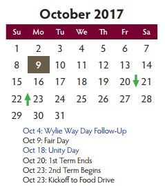District School Academic Calendar for Collin Co Co-op for October 2017