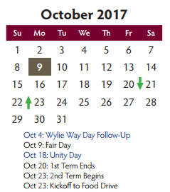 District School Academic Calendar for Collin Co J J A E P for October 2017