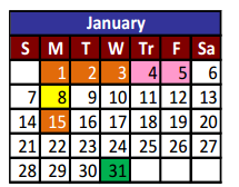 District School Academic Calendar for Mesa Vista Elementary for January 2018