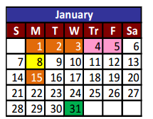 District School Academic Calendar for Riverside Middle School for January 2018