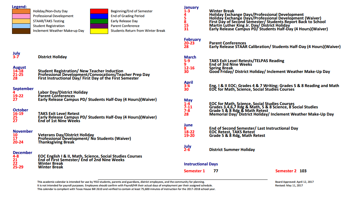 District School Academic Calendar Key for Eastwood High School