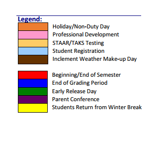 District School Academic Calendar Legend for Hillcrest Middle School