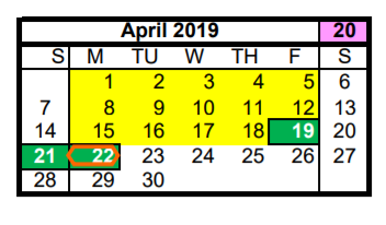 District School Academic Calendar for Nimitz Ninth Grade School for April 2019