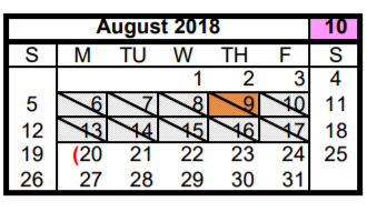 District School Academic Calendar for Nimitz Ninth Grade School for August 2018