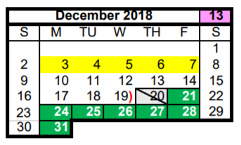 District School Academic Calendar for Aldine J J A E P for December 2018