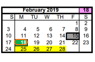 District School Academic Calendar for De Santiago Ec/pre-k Center for February 2019