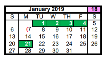District School Academic Calendar for Aldine J J A E P for January 2019