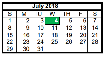 District School Academic Calendar for Reed Academy for July 2018