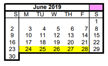 District School Academic Calendar for Oleson Elementary for June 2019