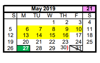 District School Academic Calendar for Hambrick Middle for May 2019