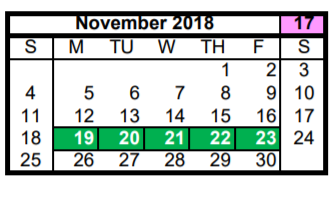 District School Academic Calendar for De Santiago Ec/pre-k Center for November 2018