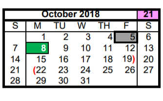 District School Academic Calendar for Shotwell Middle for October 2018