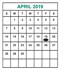 District School Academic Calendar for Taylor High School for April 2019