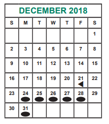 District School Academic Calendar for Hearne Elementary School for December 2018