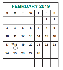 District School Academic Calendar for Admin Services for February 2019