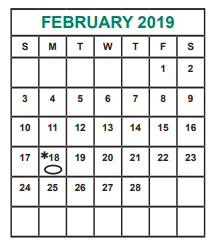 District School Academic Calendar for Holub Middle for February 2019