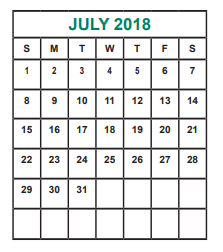 District School Academic Calendar for Mahanay Elementary School for July 2018