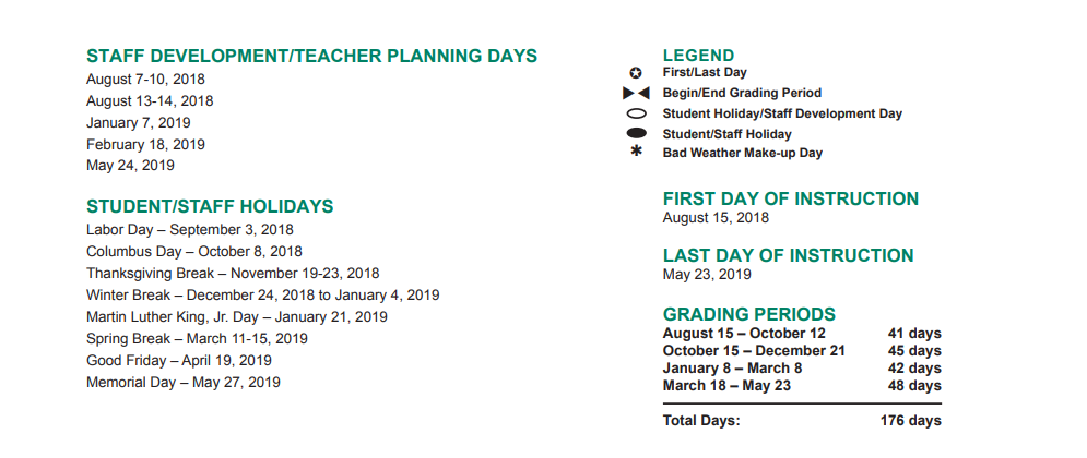 District School Academic Calendar Key for Mahanay Elementary School