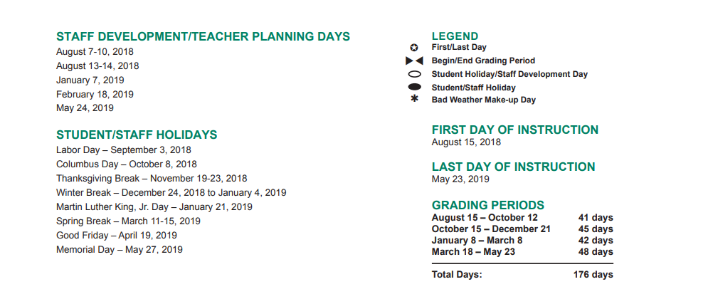 District School Academic Calendar Key for Miller Intermediate