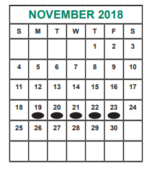District School Academic Calendar for Outley Elementary School for November 2018
