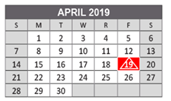 District School Academic Calendar for Lowery Freshman Center for April 2019