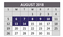 District School Academic Calendar for Story Elementary School for August 2018