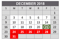 District School Academic Calendar for Reed Elementary School for December 2018