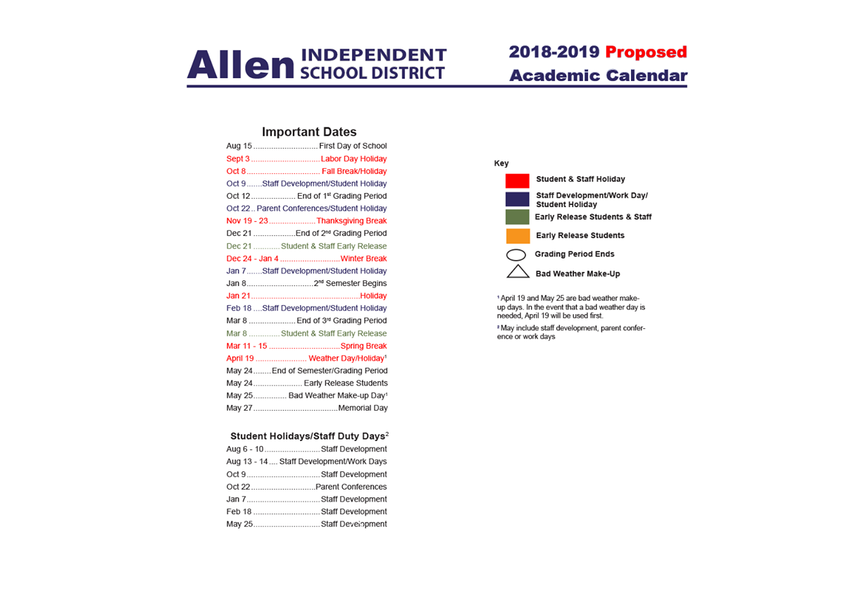 District School Academic Calendar Key for Bolin Elementary School