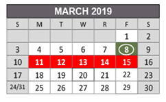 District School Academic Calendar for Lowery Freshman Center for March 2019
