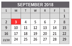 District School Academic Calendar for Lowery Freshman Center for September 2018