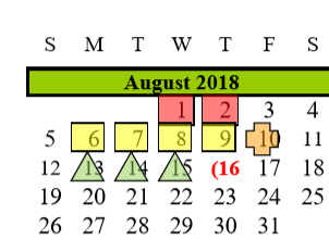 District School Academic Calendar for Assets for August 2018