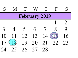 District School Academic Calendar for G W Harby Junior High for February 2019